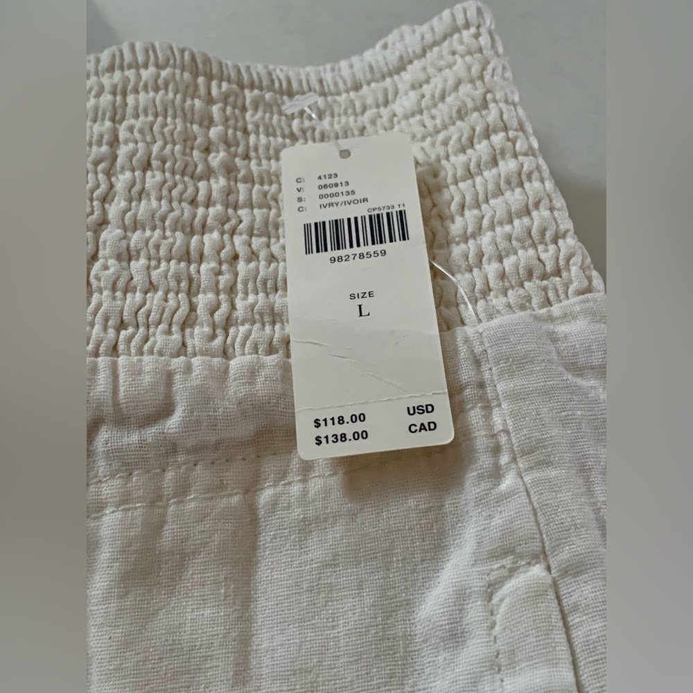 Anthropologie Cream Wide-Leg Smocked Waist Pants - Picture 4 of 4
